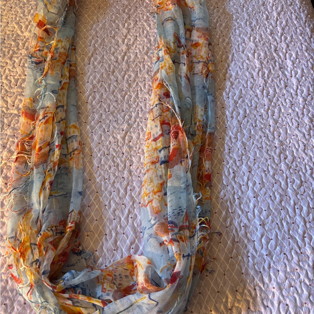 Elegant Blue and Orange Infinity Scarf